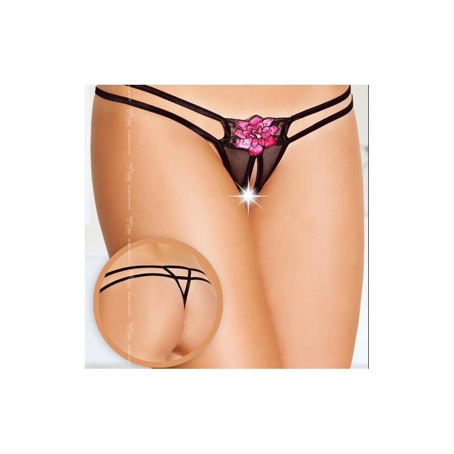 Softline String Ouvert DHÉLIA - Noir Et Rose 2 Softline String Ouvert DHÉLIA - Noir Et Rose – Image 2