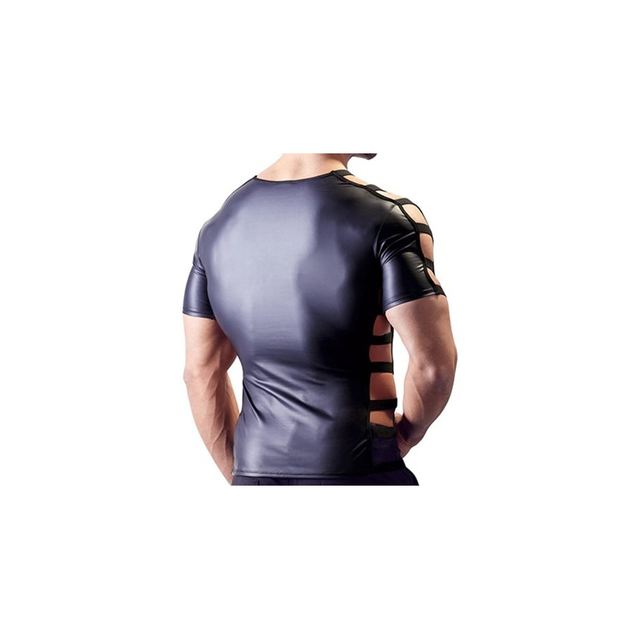 NoGenderWear T-shirt Imitation Cuir SLEEVE HOLLOW Noir 2 NoGenderWear T-shirt Imitation Cuir SLEEVE HOLLOW Noir – Image 2