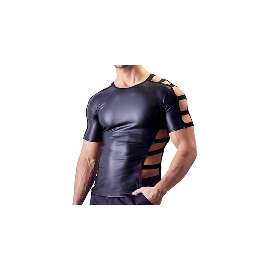 NoGenderWear T-shirt Imitation Cuir SLEEVE HOLLOW Noir 1 NoGenderWear T-shirt Imitation Cuir SLEEVE HOLLOW Noir