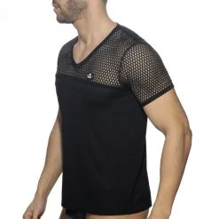 AD Fetish T-shirt MESH-STRIPED Noir