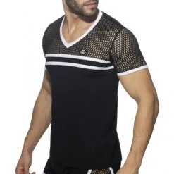 AD Fetish T-shirt MESH-STRIPED Noir-Blanc