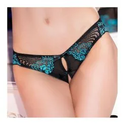 Chilirose Tanga Dentelle Ouvert - Noir Et Turquoise
