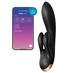 Vibro Rabbit Connecté DOUBLE FLEX Satisfyer 20cm Noir